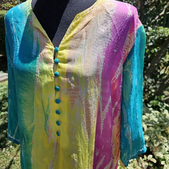 Soft Surroundings Sparkling Silk Santiago Caftan Style Lounge Ware - Picture 4 of 9